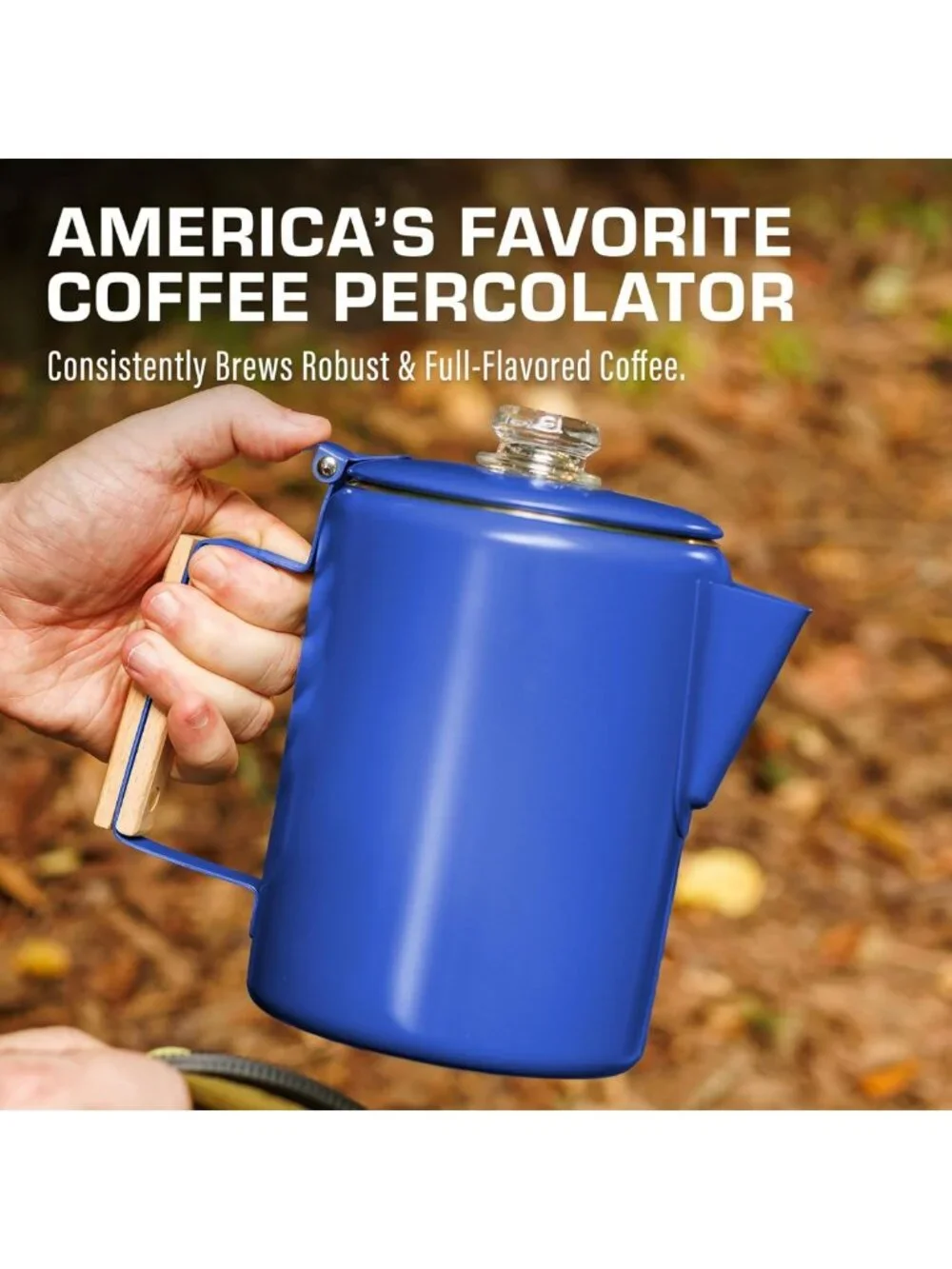 Blue Percolator Coffee Pot - 9 Cup Camping Coffee Maker - No Aluminum or Plastic